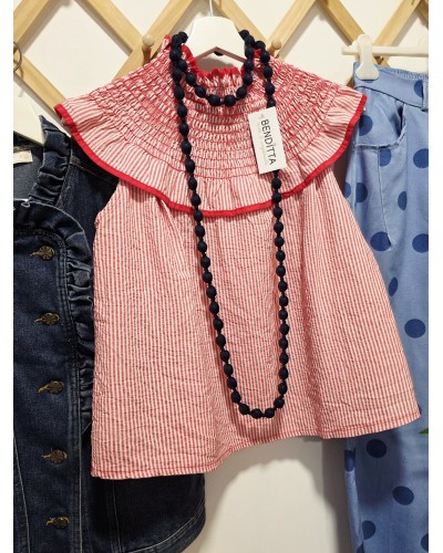Blusa Cuello Rayas / Rojo