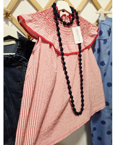 Blusa Cuello Rayas / Rojo