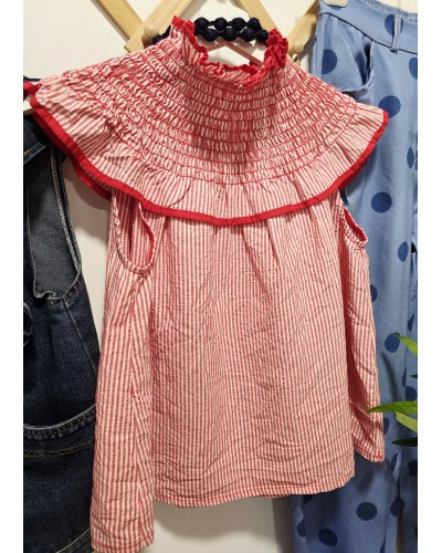 Blusa Cuello Rayas / Rojo