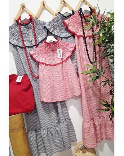 Blusa Cuello Rayas / Rojo