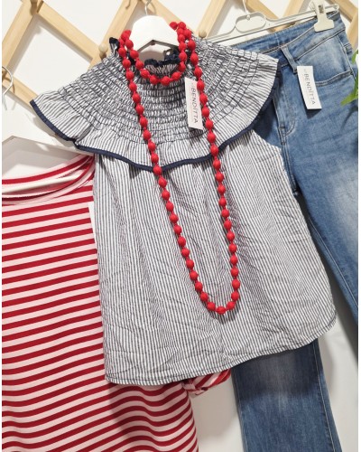 Blusa Cuello Rayas / Marino