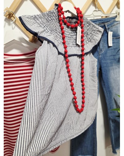 Blusa Cuello Rayas / Marino