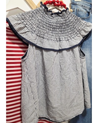 Blusa Cuello Rayas / Marino