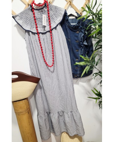 Vestido Cuello / Rayas Marino