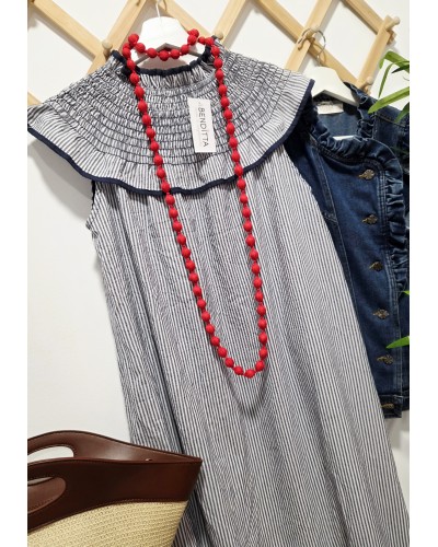 Vestido Cuello / Rayas Marino