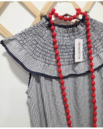 Vestido Cuello / Rayas Marino