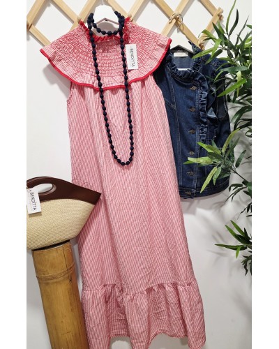 Vestido Cuello / Rayas Rojo