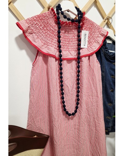 Vestido Cuello / Rayas Rojo