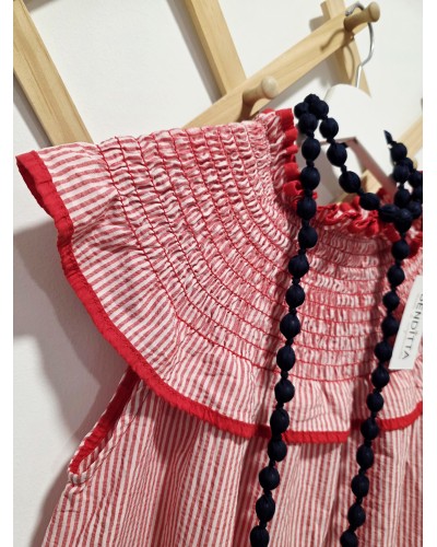 Vestido Cuello / Rayas Rojo