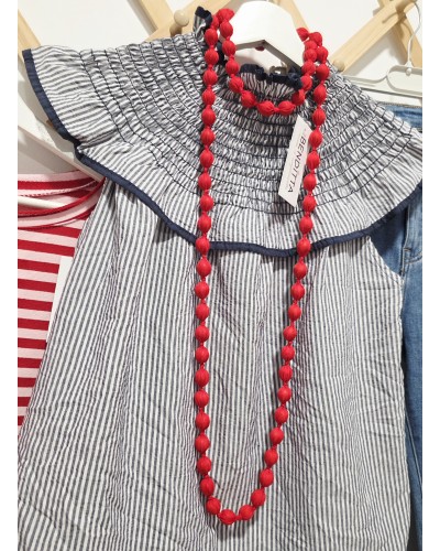 Collar Bolas / Tela Rojo