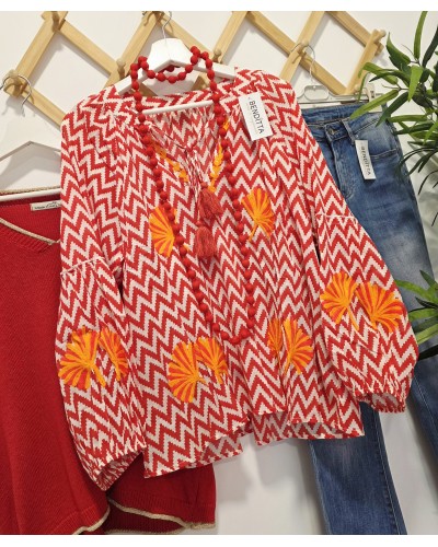 Blusón Zig Zag / Bordados Rojo
