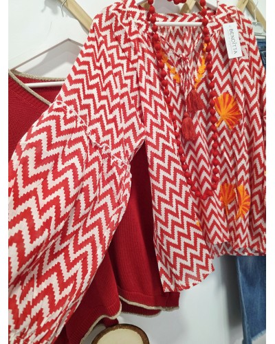 Blusón Zig Zag / Bordados Rojo