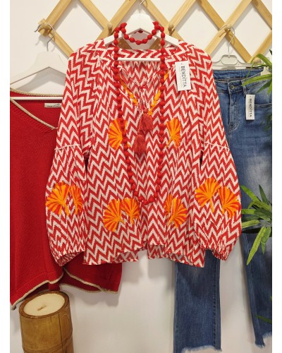 Blusón Zig Zag / Bordados Rojo