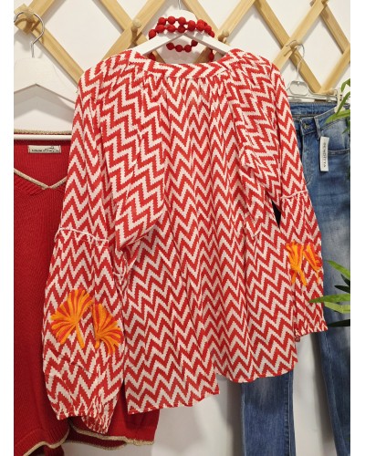 Blusón Zig Zag / Bordados Rojo
