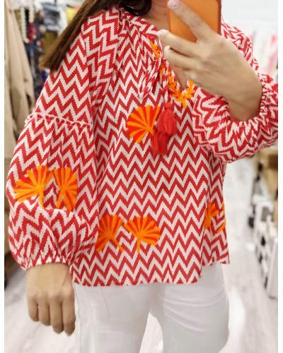 Blusón Zig Zag / Bordados Rojo