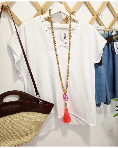 Camiseta Pico / Tachas Blanco