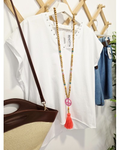 Camiseta Pico / Tachas Blanco