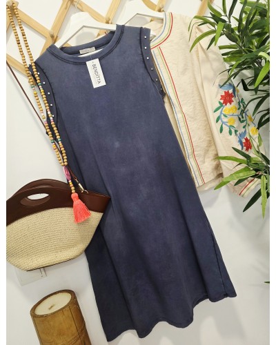 Vestido Pico / Tachas Azul