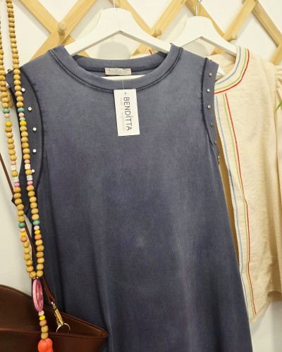 Vestido Pico / Tachas Azul