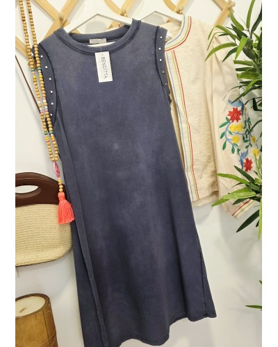 Vestido Pico / Tachas Azul