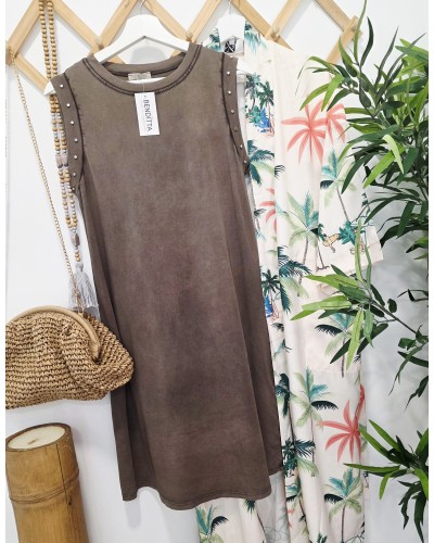 Vestido Pico / Tachas Marrón