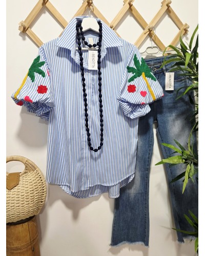 Blusa Mil Rayas / Mangas Bordadas