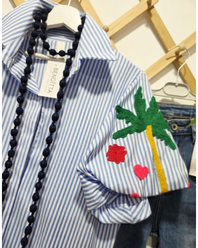 Blusa Mil Rayas / Mangas Bordadas