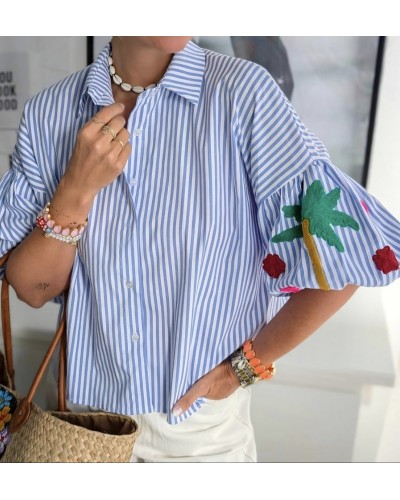 Blusa Mil Rayas / Mangas Bordadas