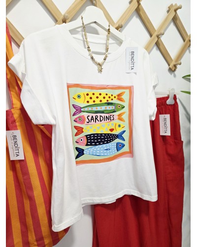 Camiseta Sardinas Blanco