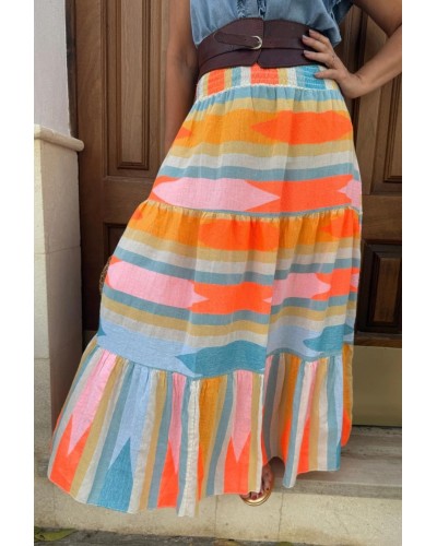 Falda Étnica Naranja Flúor
