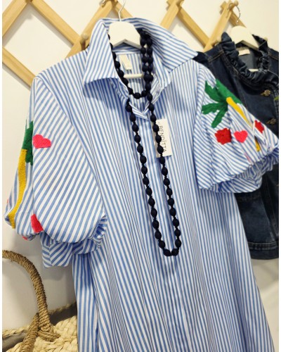 Vestido Camsiero / Mangas Bordadas